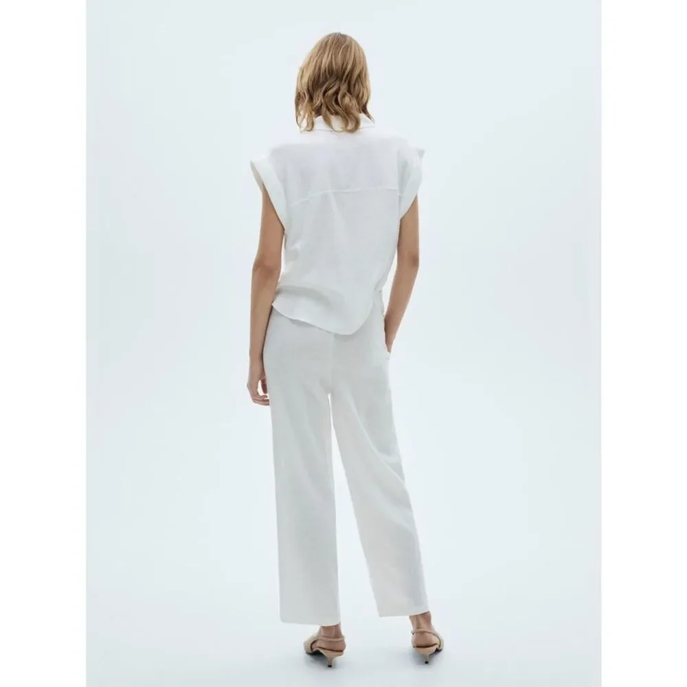 Mango Co-Ord Linen Set Flowy Pants and Blouse New